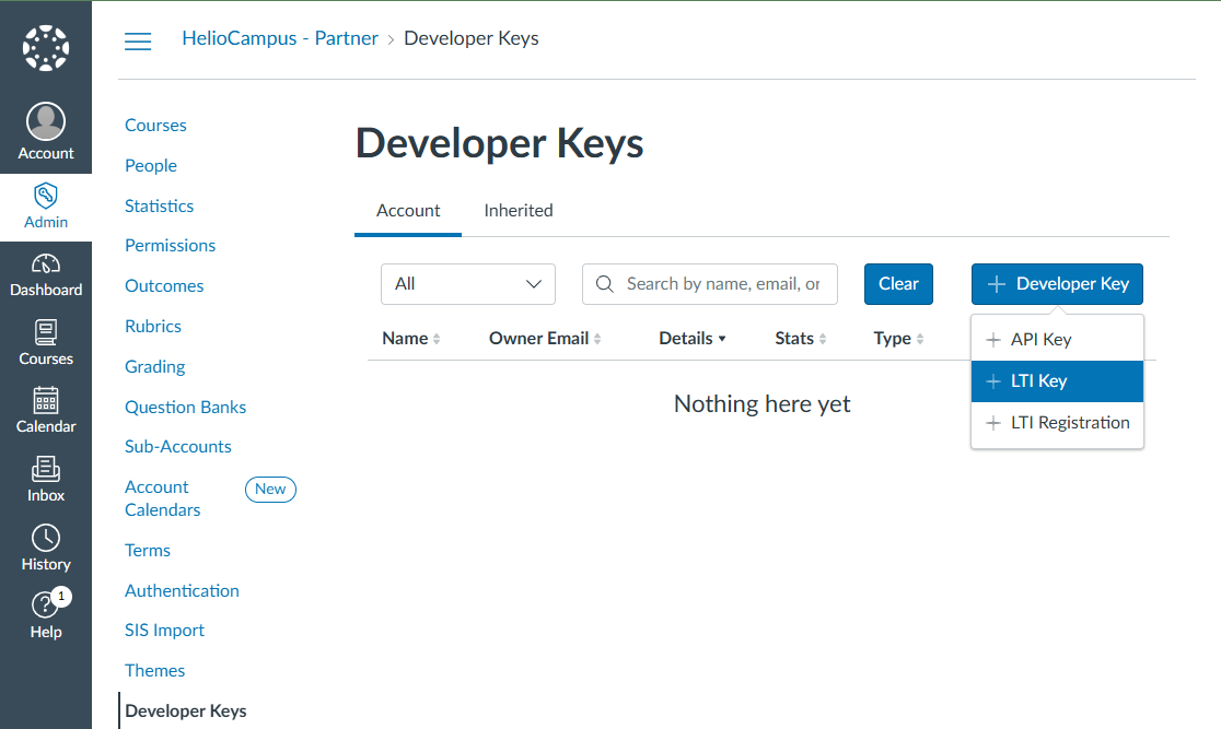 Developer Keys area in Canvas